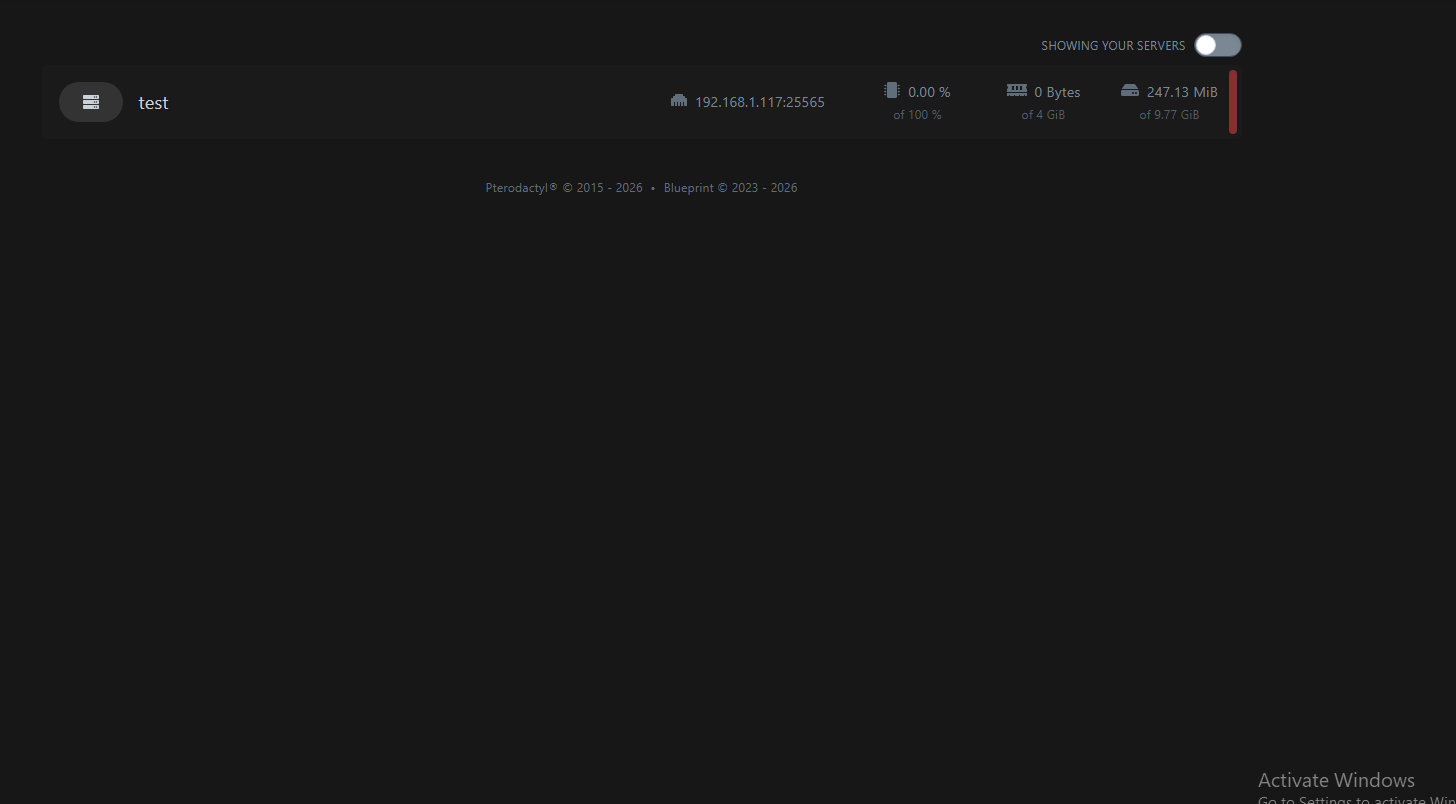 Pterodactyl server list screenshot